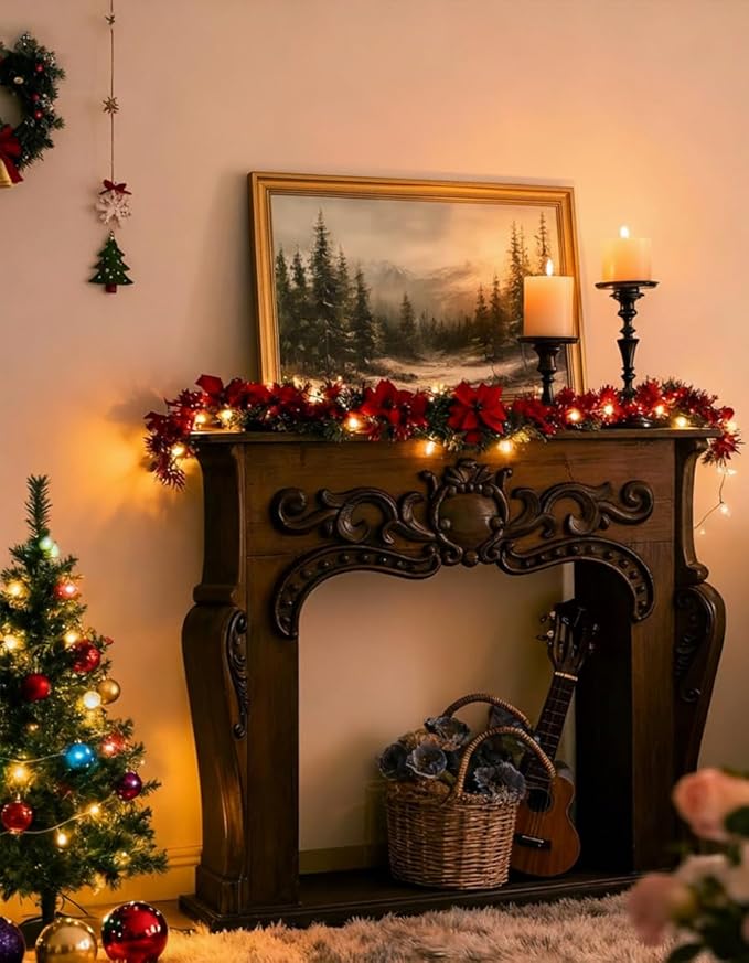 InSimSea Gold Framed Christmas Wall Art, Vintage Canvas Prints Decor, Winter Pine Forest Snowy Paintings Large Wall Decor, Rustic Pictures for Winter Xmas Holiday Decoration Gifts, 16x24inch