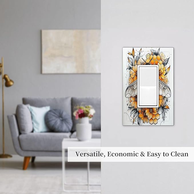 Decorative Outlet Covers Bee Honeycomb Flowers Plant Leaves 1 Gang Single Rocker Light Switch Cover Plate Wall Plates Gfci Faceplate For Nursery Kids Room Decor