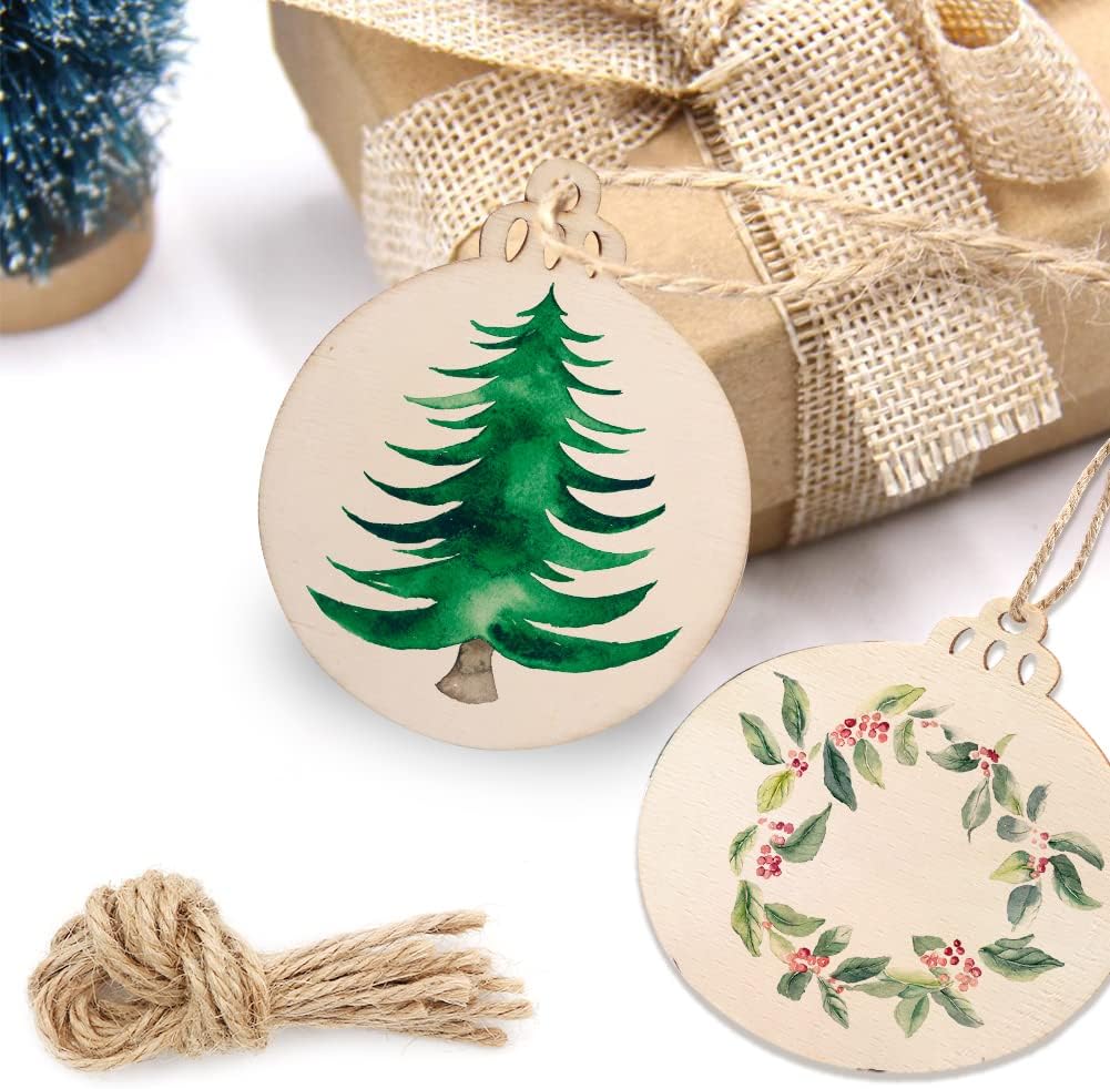 OurWarm 100pcs Wooden Ornaments for Crafts, 3.5inch DIY Christmas Ornaments to Paint, Unfinished Round Wood Slices Christmas Crafts for Hanging Xmas Tree Decorations