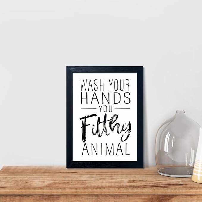 Bathroom Quotes Wall Decor, Black and White Bathroom Wall Art, Toilet Decor Signs Small Black Framed Canvas Art for Kid's Washroom