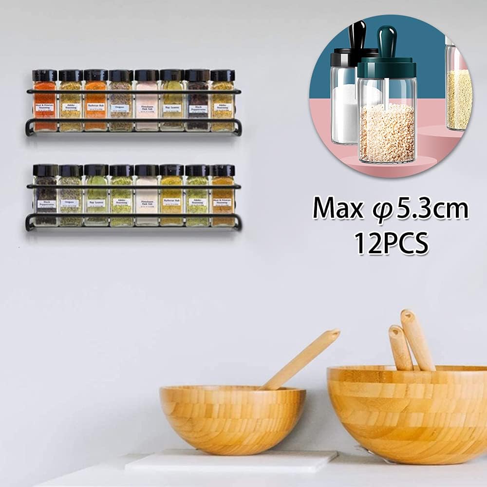 Spice Rack Organiser Hanging Spice Shelves Carbon Steel Wall Mount Spice Rack Kitchen Storage Racks Storage Spices and Condiments Spice Jars for Kitchen Cabinet Cupboard Pantry Door (6)