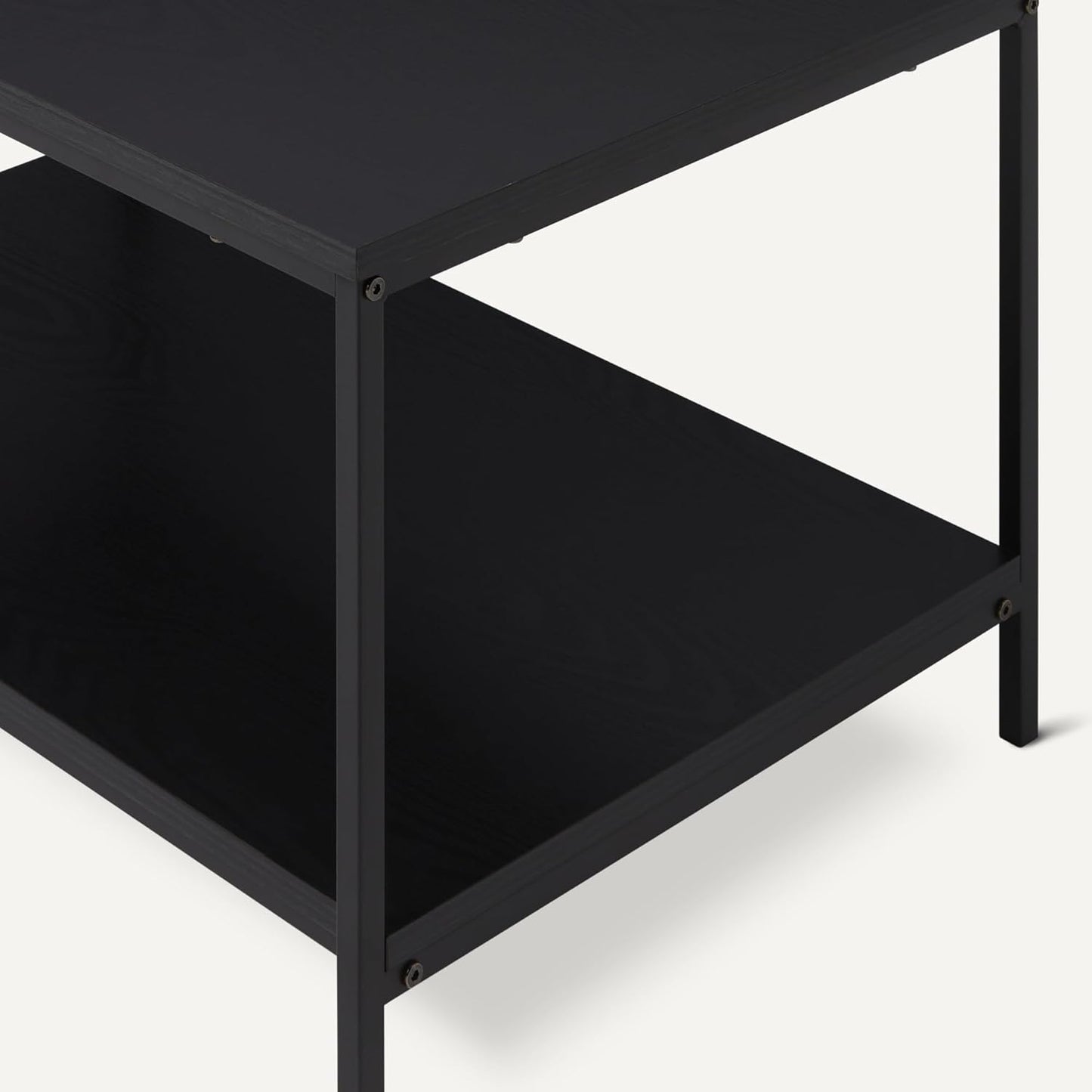 Amazon Basics Rectangular Coffee Table with Bottom Shelf, Living Room Centre Table, Wooden Black, 19.9" D x 31.5" W x 16.5" H