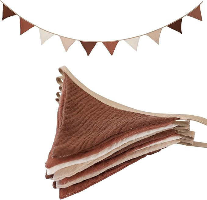 Pennant Banners Bunting Flags Beige and Coffee, Garland Triangle Banners Fabric for Boho Shower Wedding Party Decorations Nursery Playroom Decor(Beige Coffee)