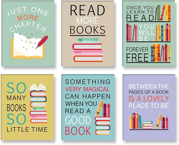 CHDITB Colorful Wall Art Print Inspirational Read Books Quote Artwork,Watercolor Books Art Painting, Set of 6 Art Posters(8" x10) Motivational Saying Canvas Poster For Classroom Library Study Decor