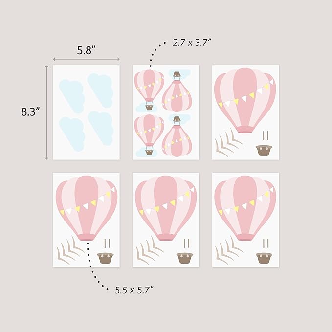 Hot Air Balloons - Easy-to-Apply & Removable Wall Stickers: Transform Your Toddlers Bedroom with Durable, Vibrant Peel-and-Stick Wall Decor – Stickers for Kids