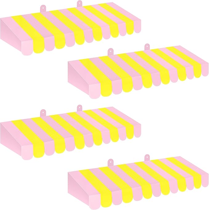 Boao 4 Pack Circus Awning Decoration 3D Stripe Cardboard Awning Carnival Wall Decor Circus Party Favors for Lemonade Stand Bakery Ice Cream Truck Bulletin Board Decor(Pink and Yellow)