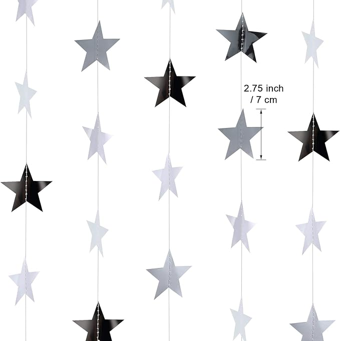 Patelai Glitter Star Garland Banner 2026 Graduation Decor 130 Feet Star Hanging Banner Twinkle Backdrop for Party Birthday Classroom Wedding Supplies(Silver)