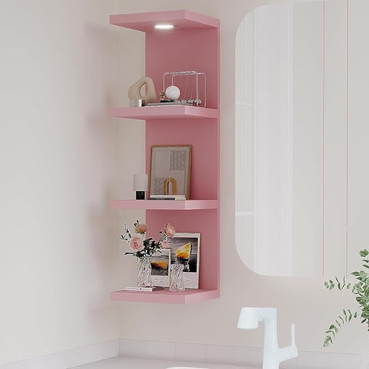 Versatile 4 Tier Wall Shelf Unit,Pink Lack Wall Shelf,Display Floating Shelf with LED Remote Control Light