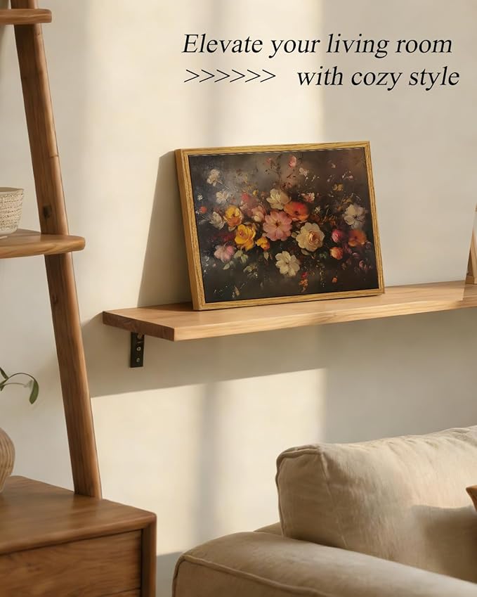 InSimSea Framed Canvas Wall Art, Vintage Wall Decor, Fall Floral Dark Moody Painting for Living Room, Bedroom Autumn Country Retro Flower Print Pictures Decorations,8x10inch