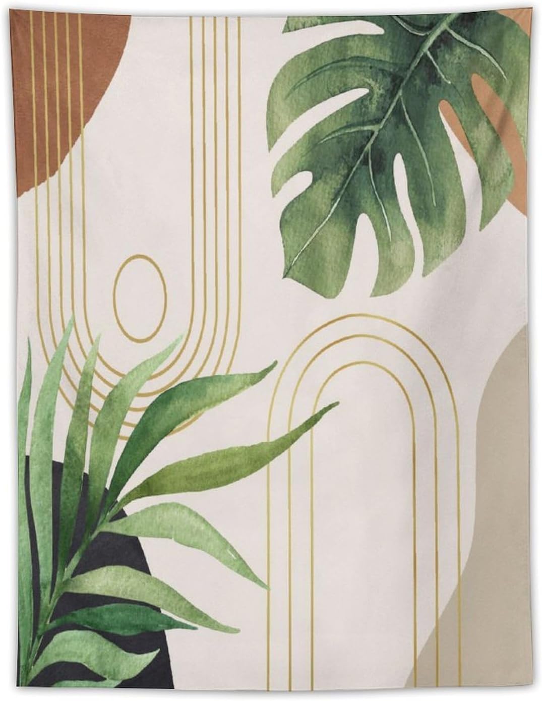 Abstract Boho Tapestry, Mid Century Tropical Tree Leaves Modern Geometric Arch Bohemian Botanical Tapestry, Home Aesthetic Wall Hanging Art Decor for Living Room Bedroom Dormitory 50x60 Inch