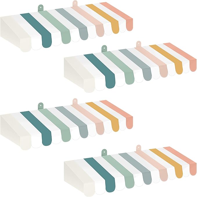 Boao 4 Pack Circus Awning Decoration 3D Stripe Cardboard Awning Carnival Wall Decor Circus Party Favors for Lemonade Stand Bakery Ice Cream Truck Bulletin Board(Morandi Color,Boho Style)