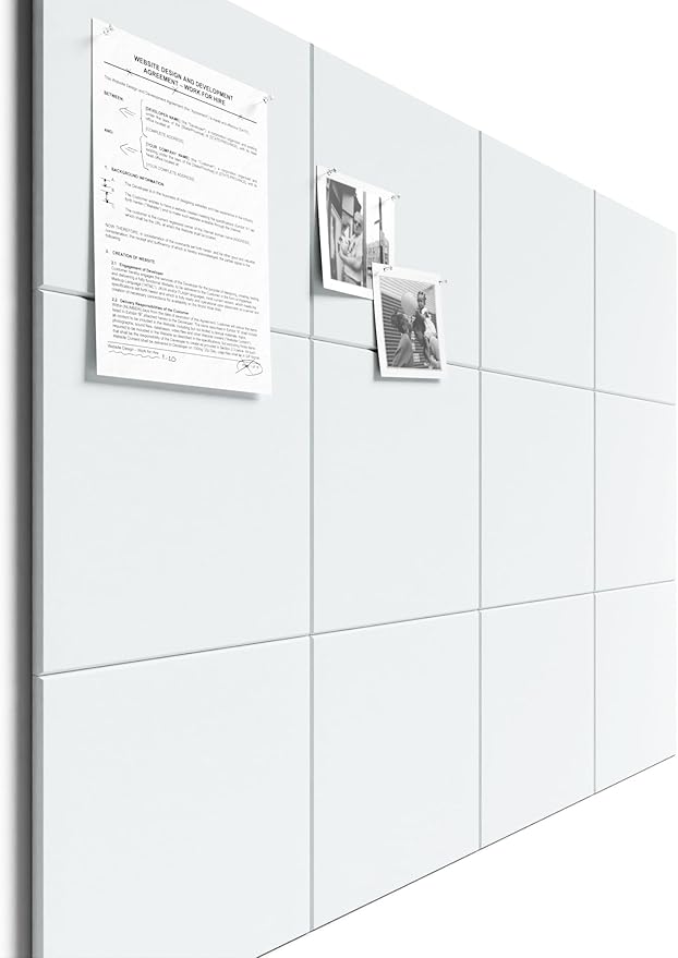 Bumusty Large Cork Board 48" x 36" Alternative - 12 Pack Felt Wall Tiles with 70 Safe Removable Adhesive Tabs, 30 Pushpins, Cork Boards for Walls Pin Board Bulletin Board Office Decor (Cold White)