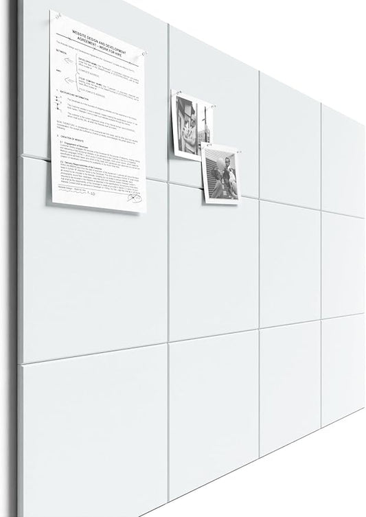 Bumusty Large Cork Board 48" x 36" Alternative - 12 Pack Felt Wall Tiles with 70 Safe Removable Adhesive Tabs, 30 Pushpins, Cork Boards for Walls Pin Board Bulletin Board Office Decor (Cold White)