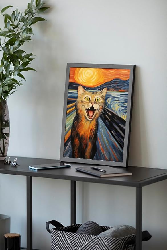 Hamduker Funny Scream Cat Wall Art Decor Famous Art - Cute Preppy Cat Wall Art Picture Aesthetics Decor for Nursery Kids Bedroom Living Room Aesthetic (Size: 11'' x 14''x1pcs)