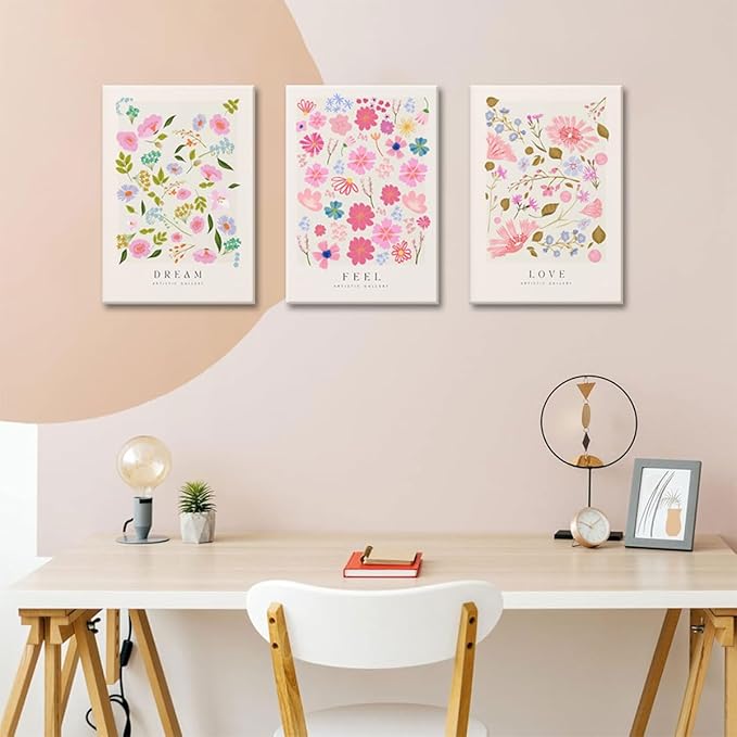 Djmwtb Floral Wall Art Flower Market Prints Flower Pictures Wall Decor Set of 3 Aesthetic Canvas Paintings Pastel Posters Colorful Artwork for Bedroom Bathroom 16x24in Framed