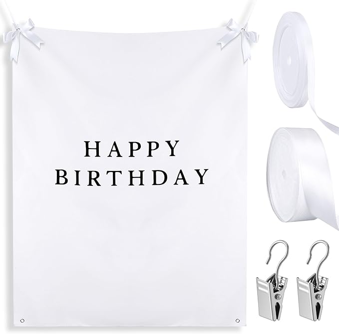 Oudain 29×39 Inch Happy Birthday Burlap Banner, Fabric Party Decorations Backdrop, Boho Rustic Photo Props Sign with Hanging String for Birthday Party Indoor Outdoor Yard Wall Decor