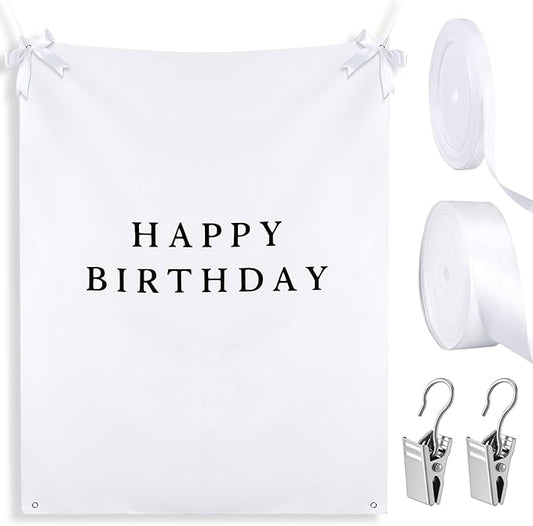 Oudain 29×39 Inch Happy Birthday Burlap Banner, Fabric Party Decorations Backdrop, Boho Rustic Photo Props Sign with Hanging String for Birthday Party Indoor Outdoor Yard Wall Decor