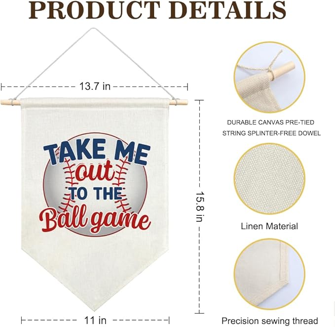 AGMDESIGN Take Me Out To The BallGame Pennant Flag Banner, Funny Baseball Bedroom Decor for Toddler Kids Bedroom Classroom, Funny Sports Nursery Decor Gifts, Ballgame Lovers Gifts for Boys Teen Son