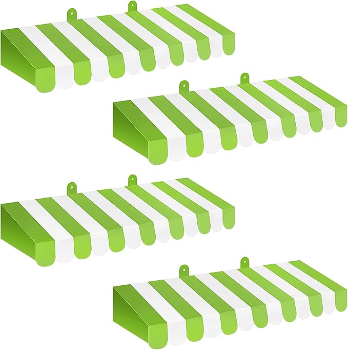 Boao 4 Pack Circus Awning Decoration 3D Stripe Cardboard Awning Carnival Wall Decor Circus Party Favors for Lemonade Stand Bakery Ice Cream Truck Bulletin Board Decor(Bright Green and White)