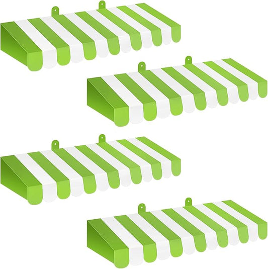 Boao 4 Pack Circus Awning Decoration 3D Stripe Cardboard Awning Carnival Wall Decor Circus Party Favors for Lemonade Stand Bakery Ice Cream Truck Bulletin Board Decor(Bright Green and White)