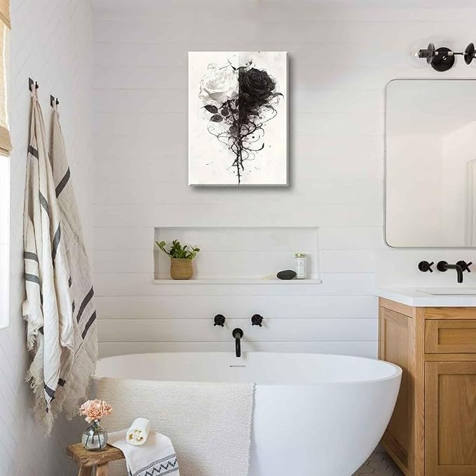 Black And White Rose Canvas Wall Art Grey Floral Roses painting Decor Pictures Modern Abstract Flower Plant Posters Prints for Living Room Bedroom office corridor bathroom Decoration