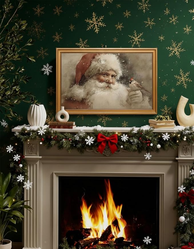 InSimSea Gold Framed Christmas Wall Art, Vintage Canvas Prints Decor, Santa Claus Paintings Large Wall Decor, Rustic Pictures for Winter Xmas Bedroom Holiday Decoration Gifts, 16x24inch