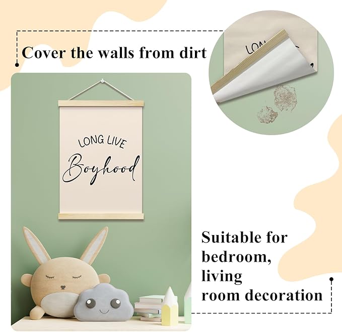 Long Live Boyhood Posters Hanger Frame for Boys Room Minimalist Hanging Poster for Bedroom Kids Room Classroom Decor Wall Art Decor for Nursery Playroom Canvas Wall Art Print 16x12 Inches - YY064