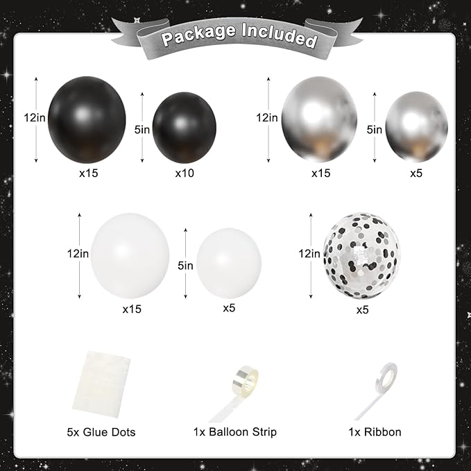 Black and Silver Birthday Decorations for Men Women, Black White Silver Confetti Balloons Happy birthday Banner Butterfly Fringe Curtains for 21st 25th 27th 30th Birthday Decorations
