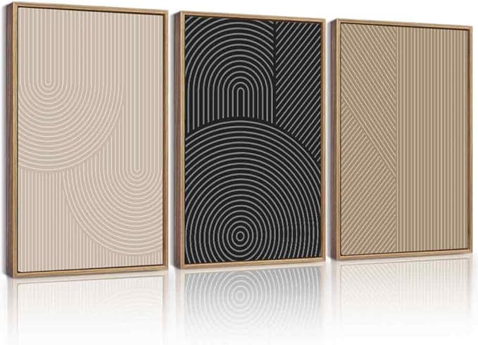 Drsoum Minimalist Boho Wall Art Framed Modern Abstract Neutral Line Wall Decor Mid Century Geometric Artwork Bedroom Living Room 16x24in Natural Framed