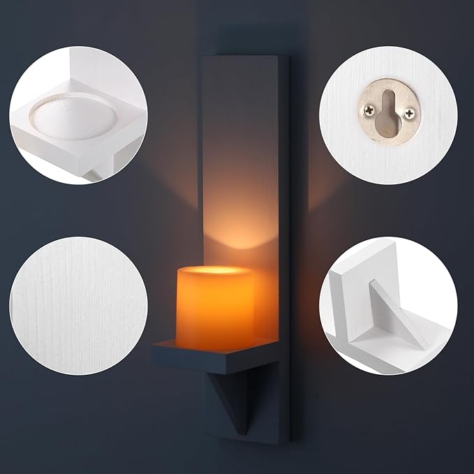 OwnMy Set of 2 Wooden Wall Candle Sconces Rustic Wall Pillar Candle Sconces, White Hanging Wall Candle Sconce Farmhouse Candle Holders for Living Room