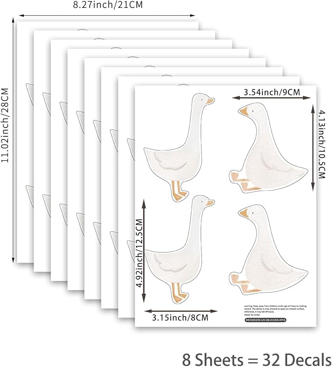 32 Pcs Boho Nursery Animal Wall Decals Peel and Stick, PVC Watercolor Animals Wall Stickers, Cute Wall Art Decor Decal for Kids Bedroom Playroom Baby Room Classroom, Little Silly Goose