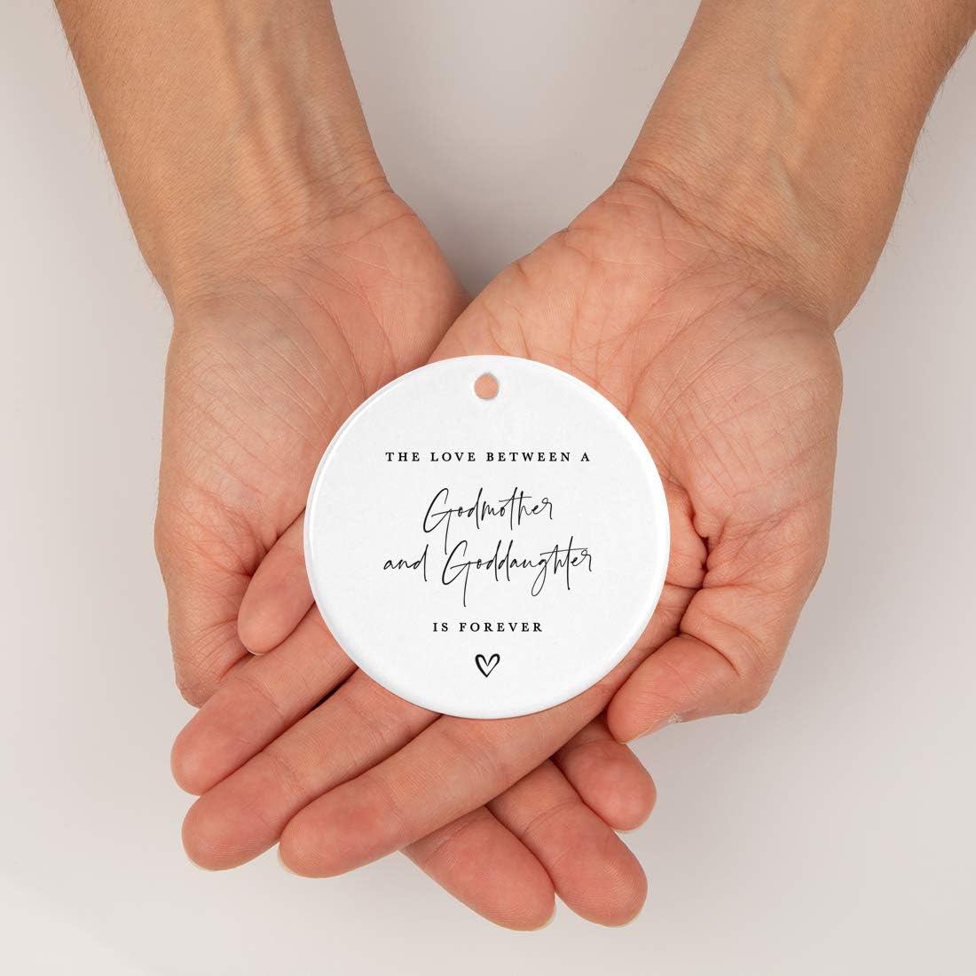 Andaz Press Round Ceramic Porcelain Christmas Tree Ornament Keepsake Collectible Godmother Gift, The Love Between A Godmother and Goddaughter is Forever, 1-Pack Goddaughter Ornament