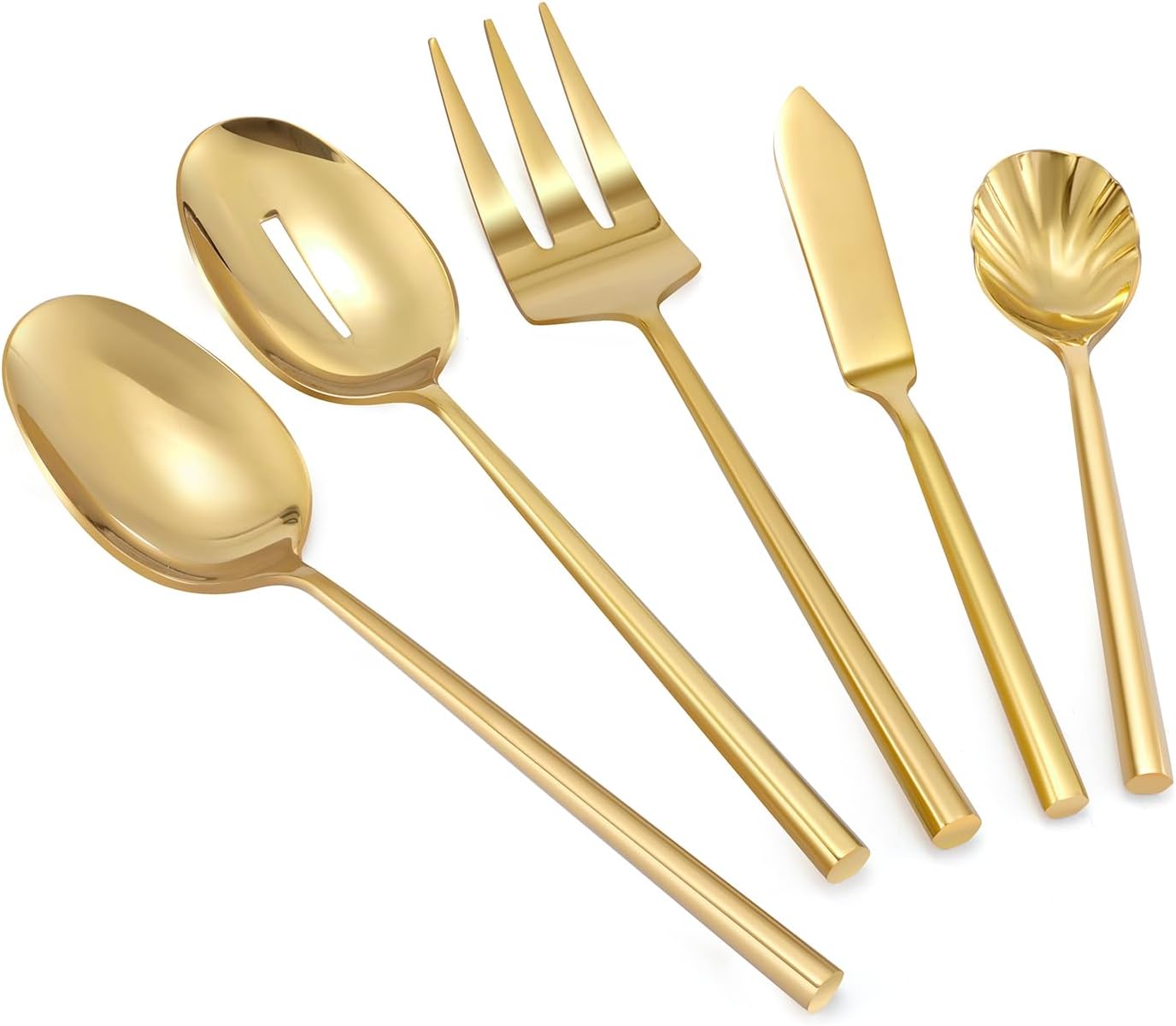Silverware 45-Piece Gold Flatware Set with Serving Utensils Stainless Steel Thick Heavy Mirror Polished Cutlery Set for Wedding Hotel Restaurant, Service for 8