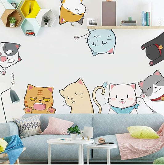 Cat Wall Stickers Decals, Cat Wall Decor Window Clings for Classroom, Cute Kitty Stickers Decor for Bedroom Anime Animals Peel and Stick Wall Decal for Kids Room