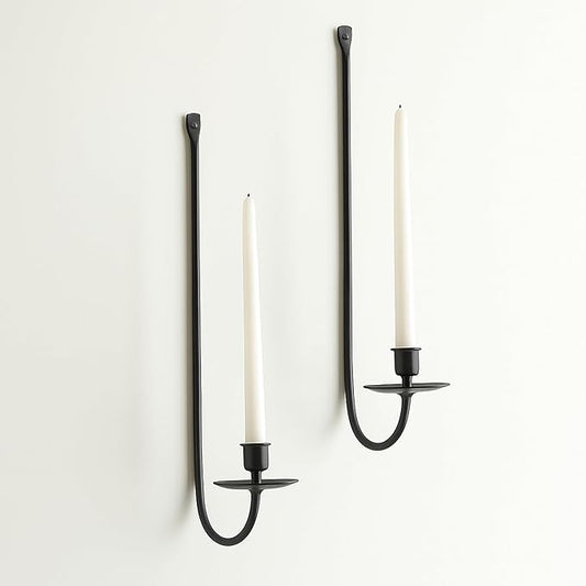 Metal Wall Candle Sconce Holder Set of 2 Wall Mount Candle Holders Modern Wall Candle Sconces Hanging for Living Room Farmhouse Fireplace Wedding 16.5"×5"×3" (Black)