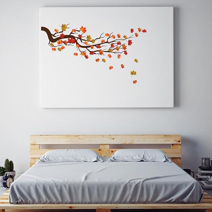 Autumn Maple Tree Wall Stickers, Chinese Style Autumn Fallen Leaves Wall Murals Peel and Stick 3D Wall Art Stickers Murals Home Decor for Girls Bedroom Nursery Rooms Living Room