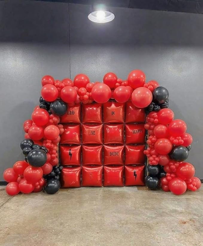 36pcs Red Square Foil Balloons Wall Backdrop with 79pcs Balloon Garland Arch Kit, Double Sided Balloons for Birthday Bridal Shower Anniversary New Year Valentine's Day Prom Party Decorations