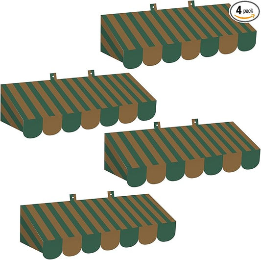 Tallew 4 Pcs 3D Circus Awning Wall Decoration Carnival Awning for Halloween Carnival Theme Party Classroom Decorations(Brown and White)
