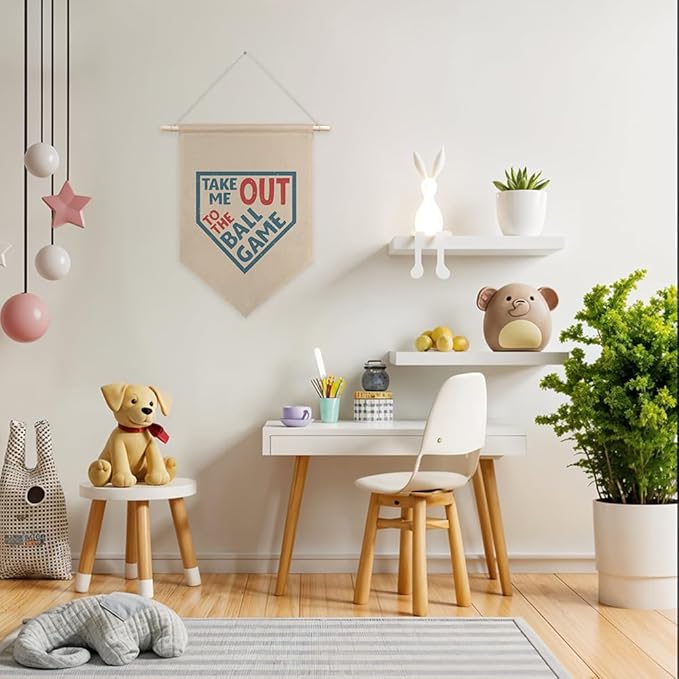 AGMDESIGN Take Me Out To The BallGame Pennant Flag Banner, Baseball Bedroom Decor, Vintage Sports Nursery Decor for Toddler Kids Bedroom Classroom, Ballgame Lovers Gifts for Boys Son Daughter Grandson