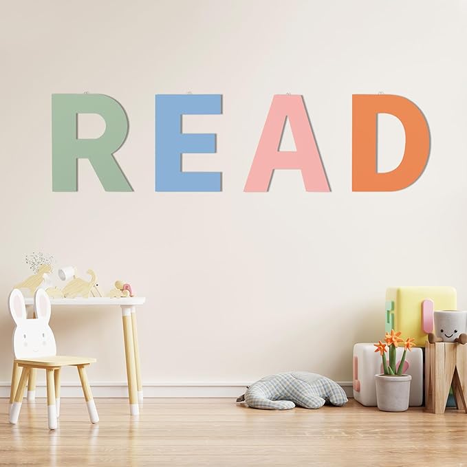 12 in Boho Read Sign Wooden Letters Playroom Sign Bohemian Colors Playroom Wall Hanging Decor for Nursery Readroom Home Classroom Wall Decor
