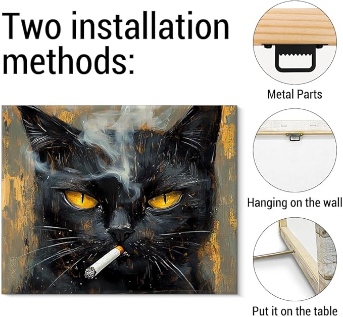 Funny Cat Wall Art Decor Quirky Cat Canvas Print Poster Trendy Framed Picture Painting Wall Decorations for Home Living Room Man's Bedroom 8x10 Inch