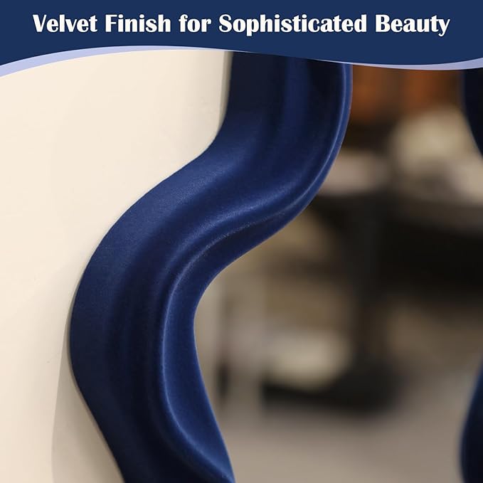Irregular Wall Mirror Living Room Decor, Decorative Wavy Funky Mirrors with Flocking Touch, Modern Asymmetrical Mirror for Hallway Entryway Staircase Bathroom Bedroom (Dark Blue)