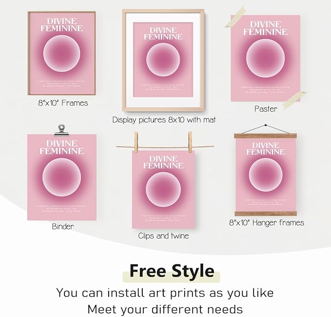PLKMN Daily Affirmations Poster Set of 4, Y2K Pink Aura Energy Prints, Motivational Wall Decor for Girls Bedroom, Dorm Art, 8x10 Inch, Unframed