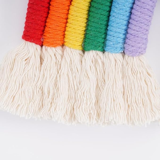 Rainbow Macrame Wall Hanging - Hand-Woven Cotton Tassel Tapestry Decor for Baby Room, Nursery, and Home Decor (Red Rainbow)