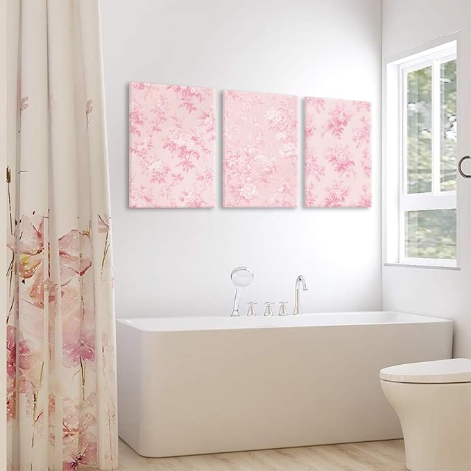 LYPHNX Framed Pink Chinoiserie Flower Canvas Wall Art light Pink Love Shack Fancy Decor Paintings Posters Set of 3 Blush Pink Painting Pictures Home Decor for bedroom Living room Bathroom 12"x16"