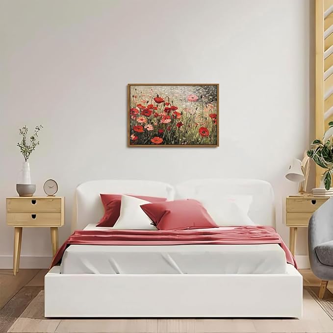 OIQArtOIQ Vintage Landscape Canvas Wall Art Framed Natural Scenery Painting Artwork Prints France Country Wilderness Farmhouse Decor Pictures Kitchen Bedroom Living Room Bathroom