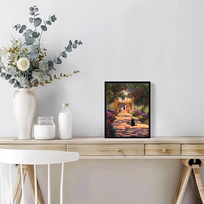 Hamduker Garden Black Cat Wall Art Pictures Funny Preppy Cat Wall Art Decor Farmhouse Gallery Aesthetic Wall Art for Living Room Bedroom Decorations (Size: 16''x20''x1pcs)