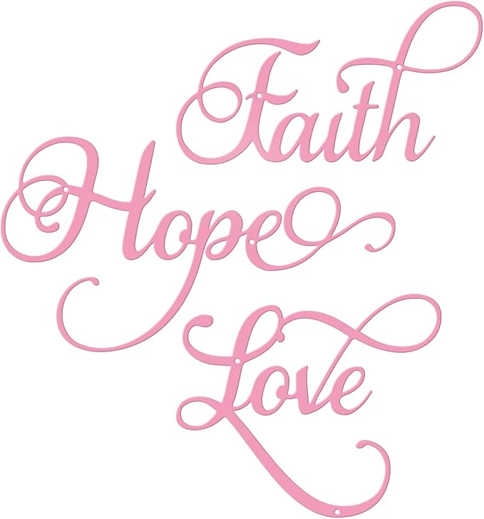 ESTART Faith Hope Love 3 Pieces Metal Wall Decor Inspirational Pink Letter Sign Wall Art Rustic Vintage Farmhouse Word Metal Sign Family Wall Decor for Home Bedroom Living Room (Pink)