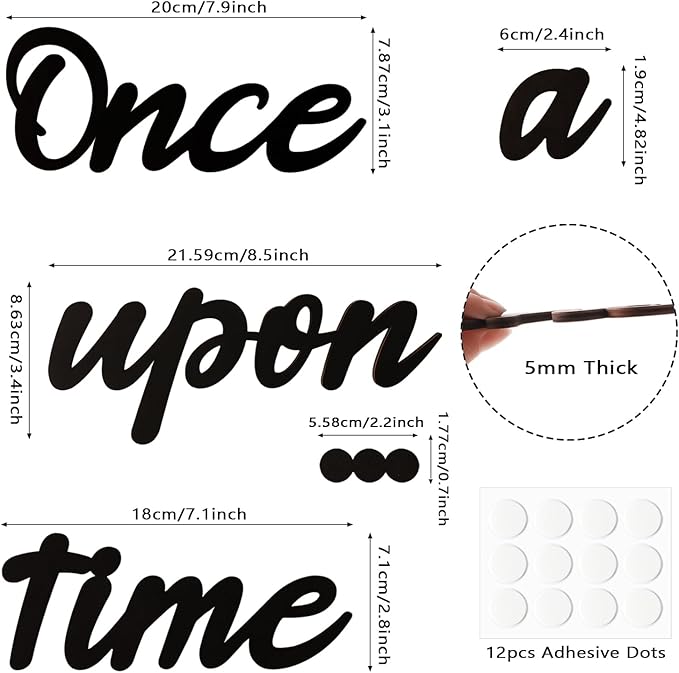 Once Upon a Time Sign Nursery Decor Black Once Upon a Time Wood Sign Wall Decor for Reading Corner Kids Room Family Bookshelf Home Décor Birthday Present DIY Decoration (Black, Medium)