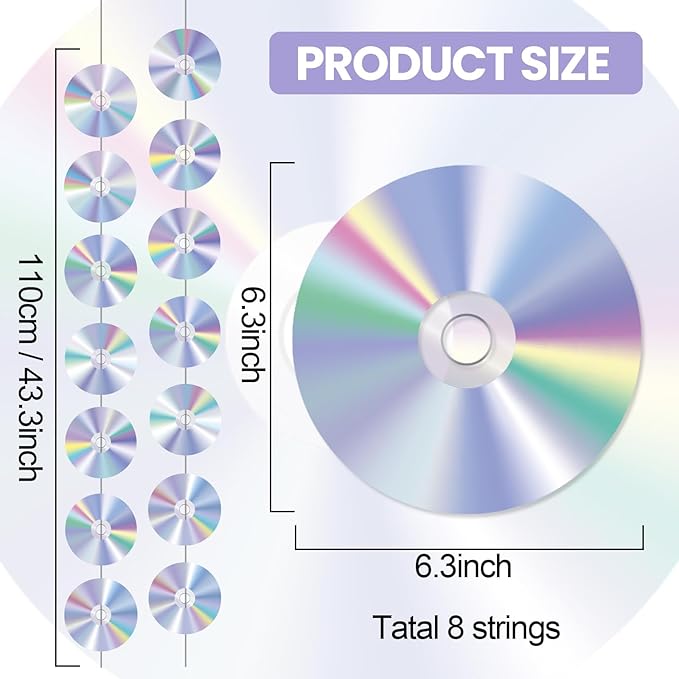 CD Disco Banners Retro 90s Theme CDs Paper Cutouts Hanging Swirl Ceiling Y2K Early 2000s Party Decorations 50s 70s 80s Music Parties Favors for Music Birthday Party Wall Decor Supplies 8Pcs